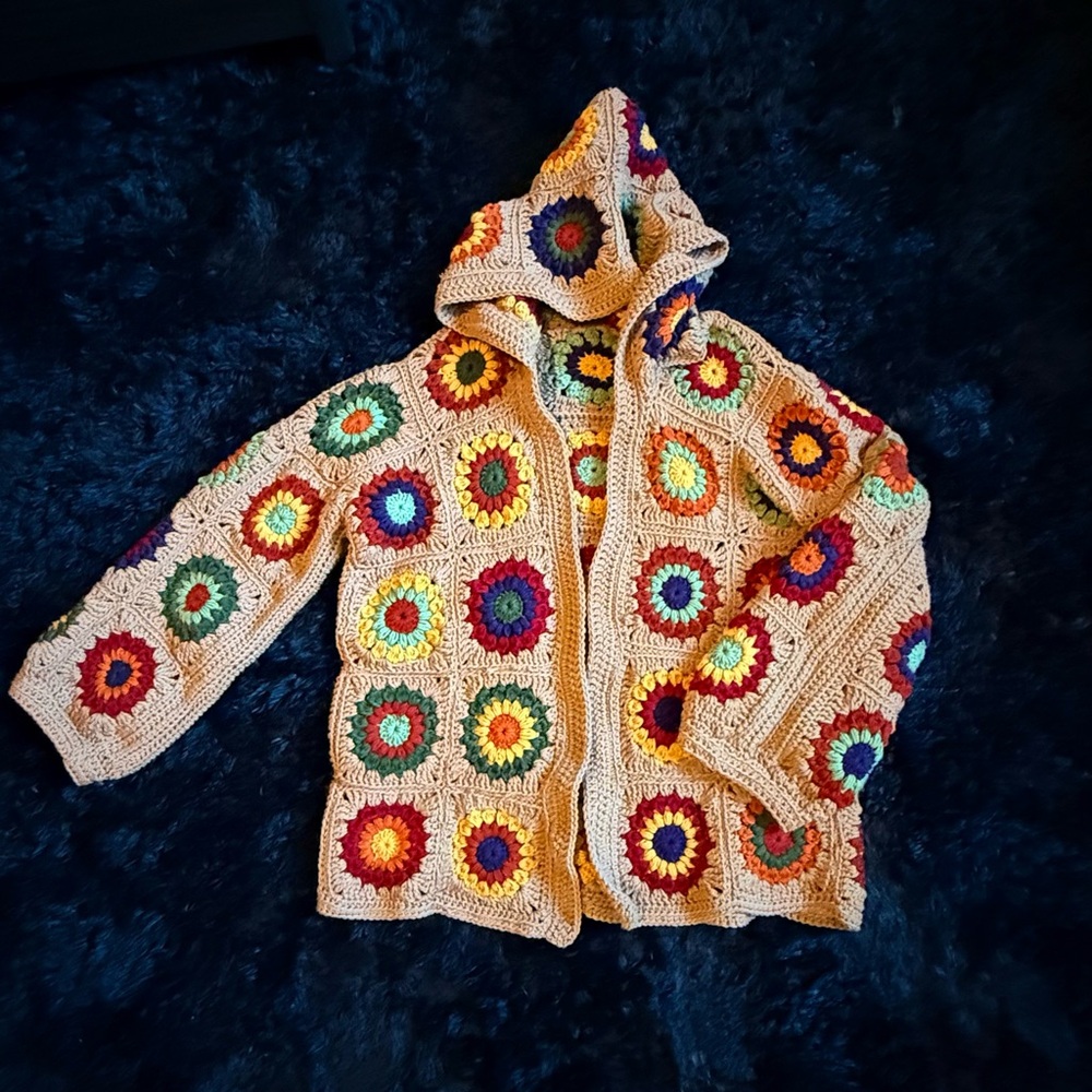 Hand crocheted granny square sweater